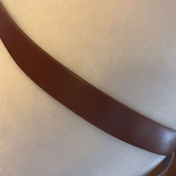 Banana Republic Tan Leather Belt with Gold Rectangle Buckle - M - Picture 2 of 8